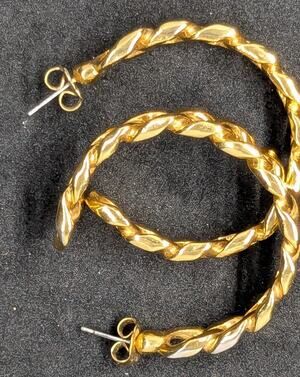 Vintage Monet Chunky Gold Twisted Hoop Earrings 90s Minimalist Corporate Runway